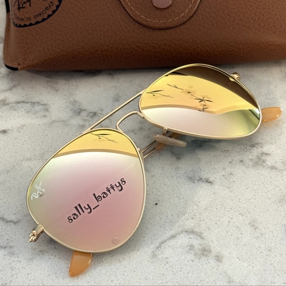 RayBan (Store Display) Aviator Reflective Copper Rose Gold RB3025 Mirror Pink - Picture 7 of 15